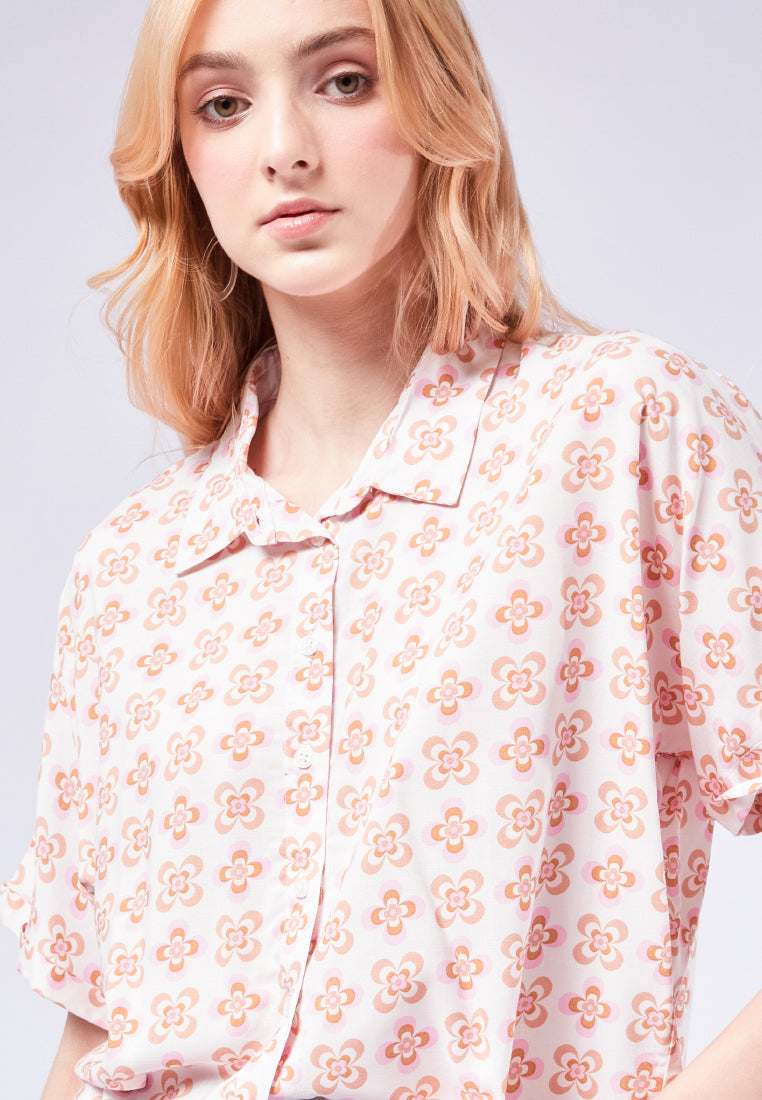 Printed Crop Short Sleeve Blouse