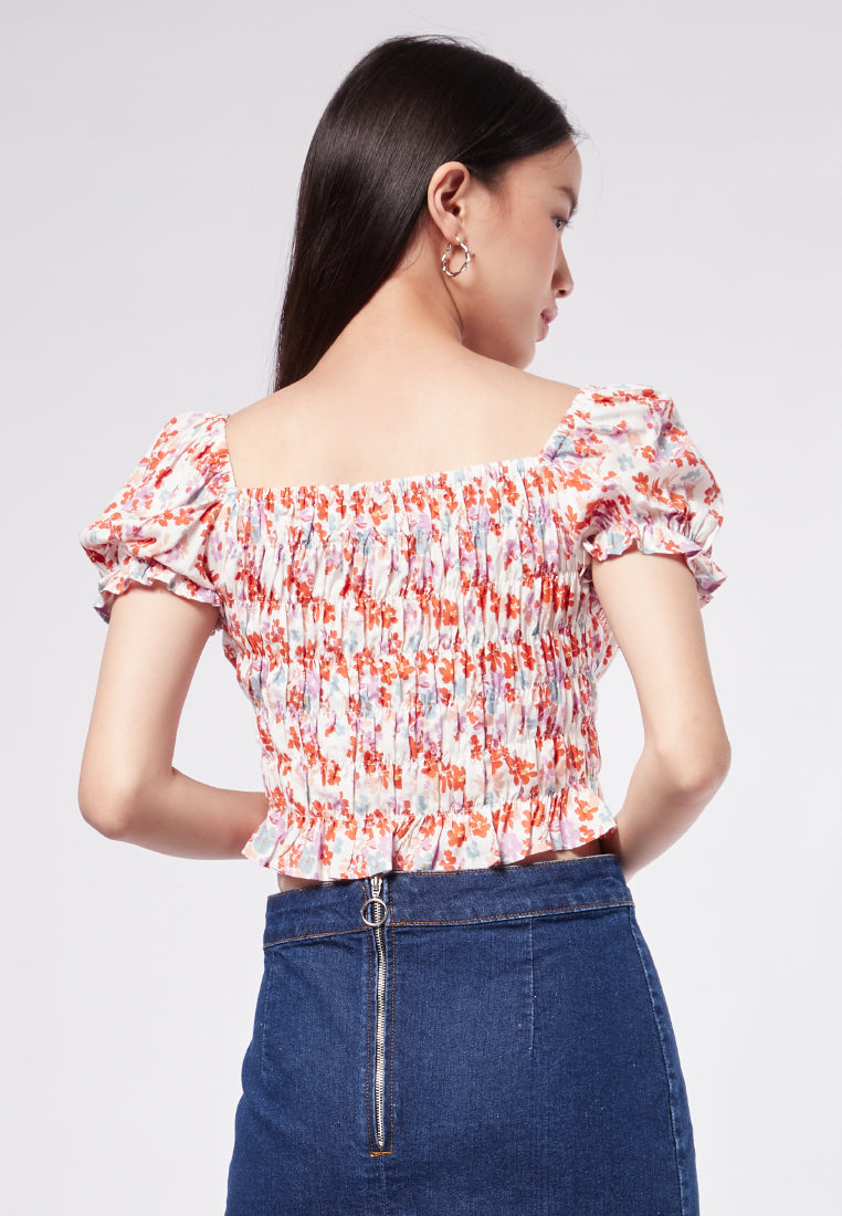 Printed Short Sleeve Smock Top
