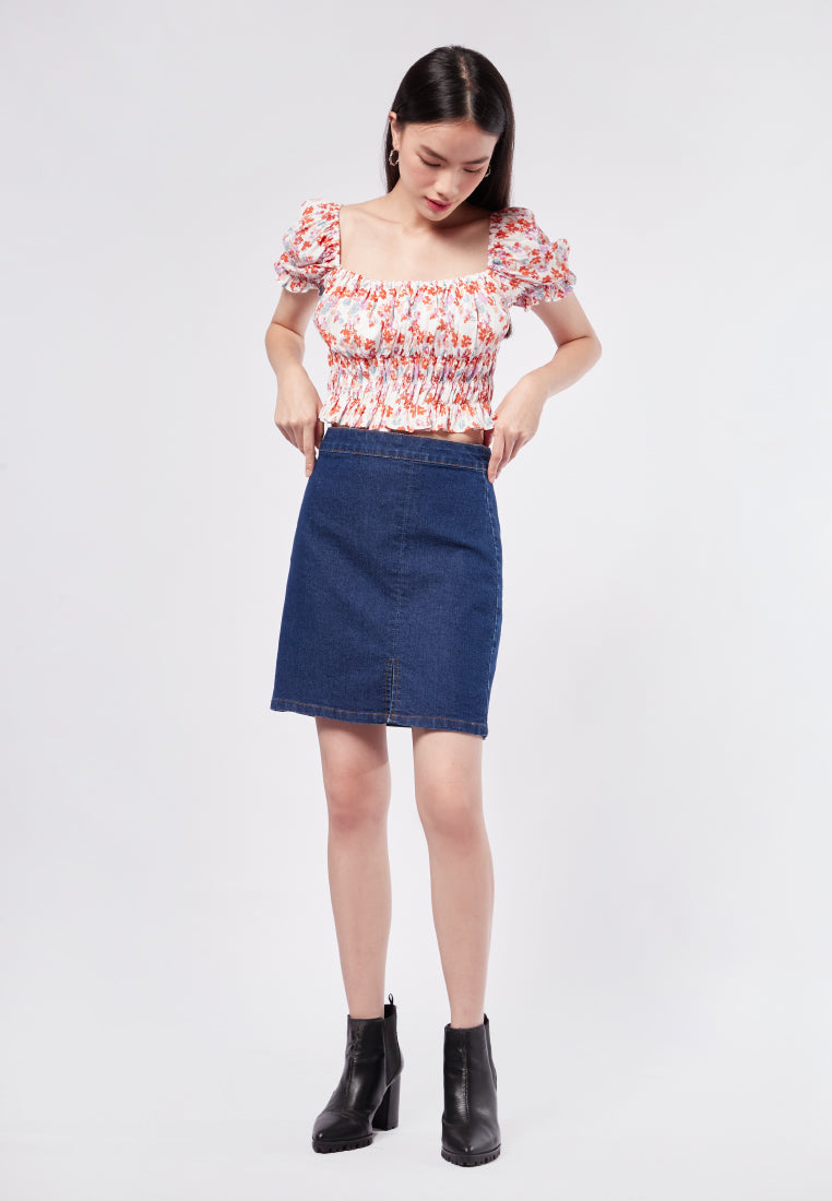Printed Short Sleeve Smock Top