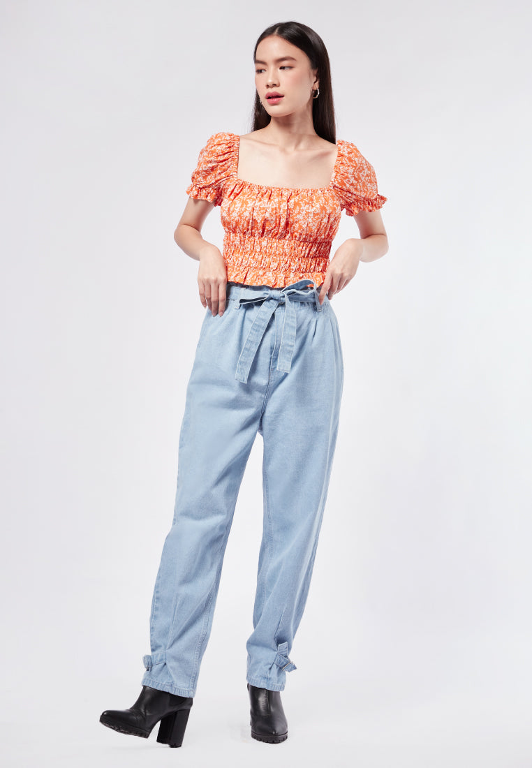 Printed Short Sleeve Smock Top