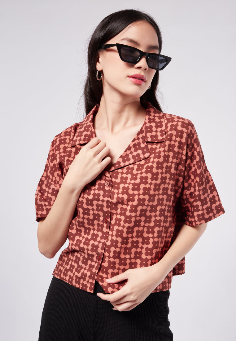 Printed Short Sleeve Blouse