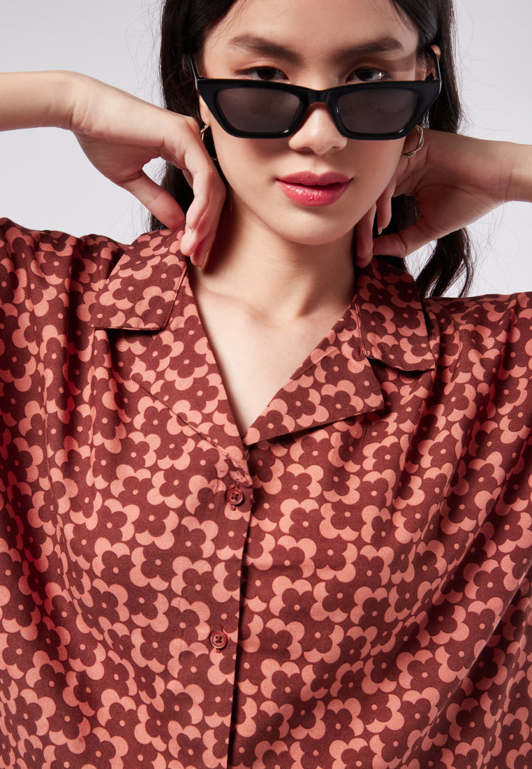 Printed Short Sleeve Blouse