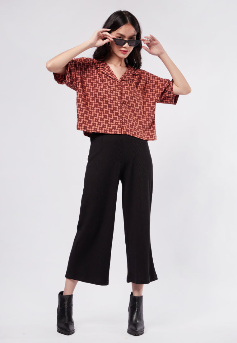 Printed Short Sleeve Blouse