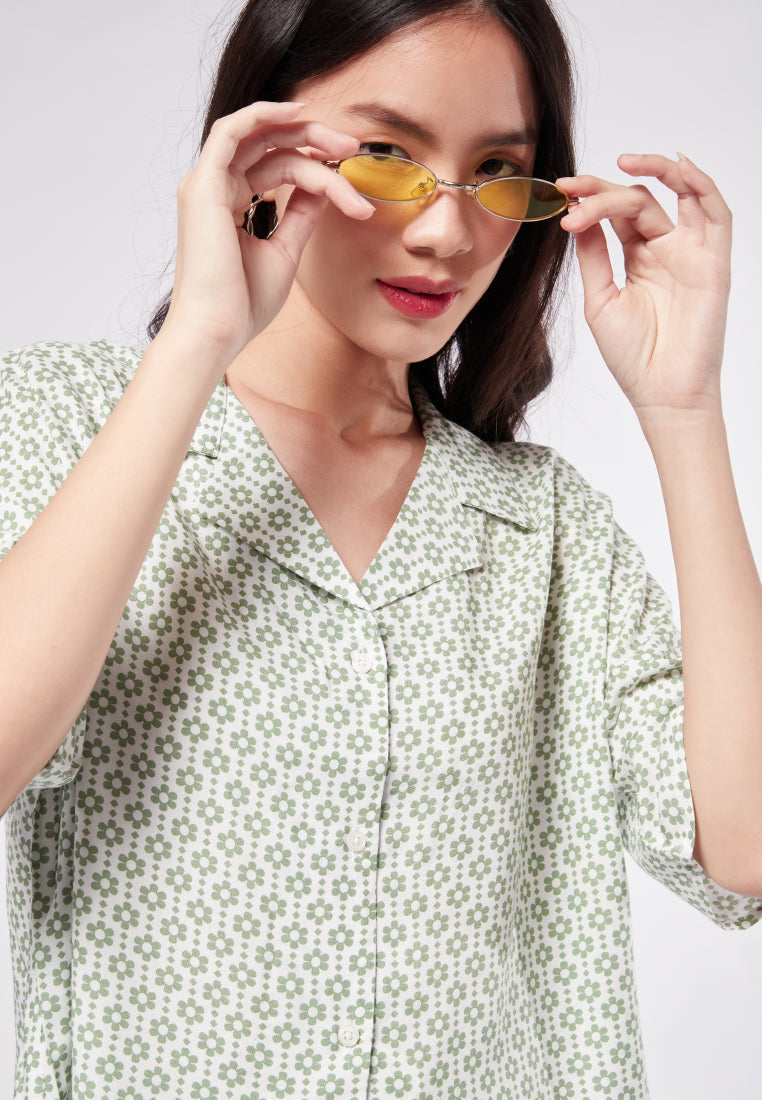 Printed Short Sleeve Blouse
