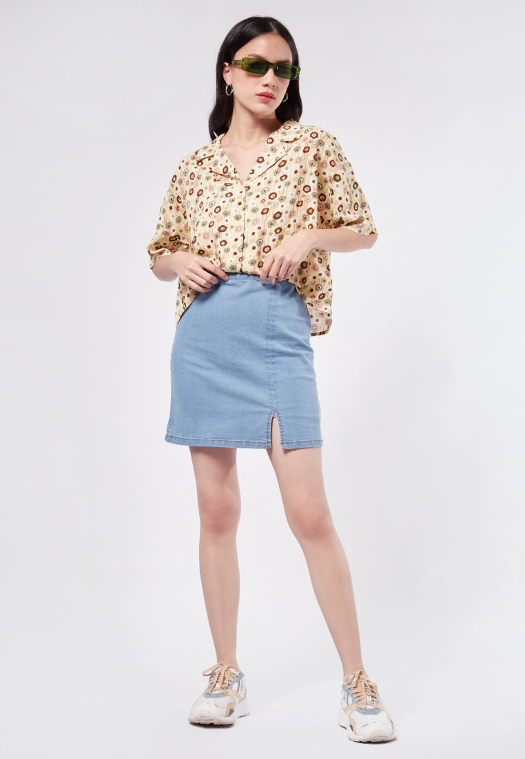 Printed Short Sleeve Blouse