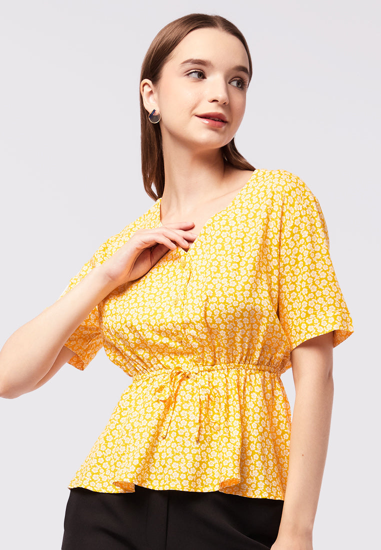 Short Sleeve Printed Flare Blouse