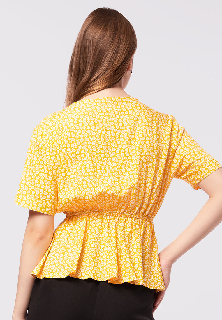 Short Sleeve Printed Flare Blouse