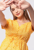 Short Sleeve Printed Flare Blouse
