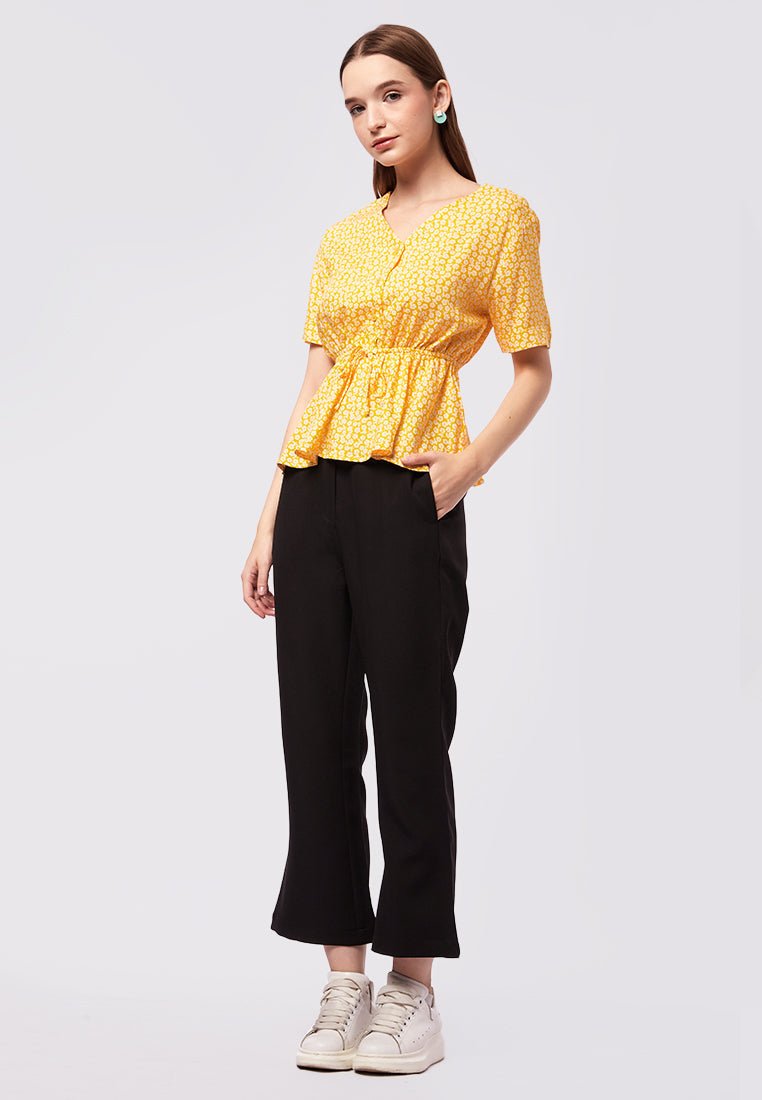 Short Sleeve Printed Flare Blouse