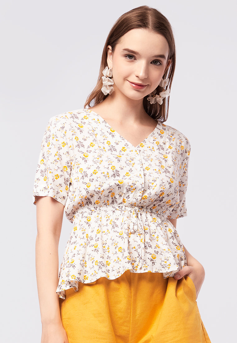 Short Sleeve Printed Flare Blouse