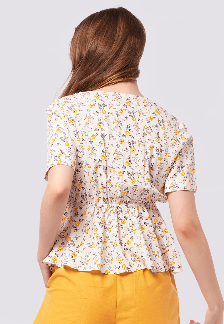 Short Sleeve Printed Flare Blouse