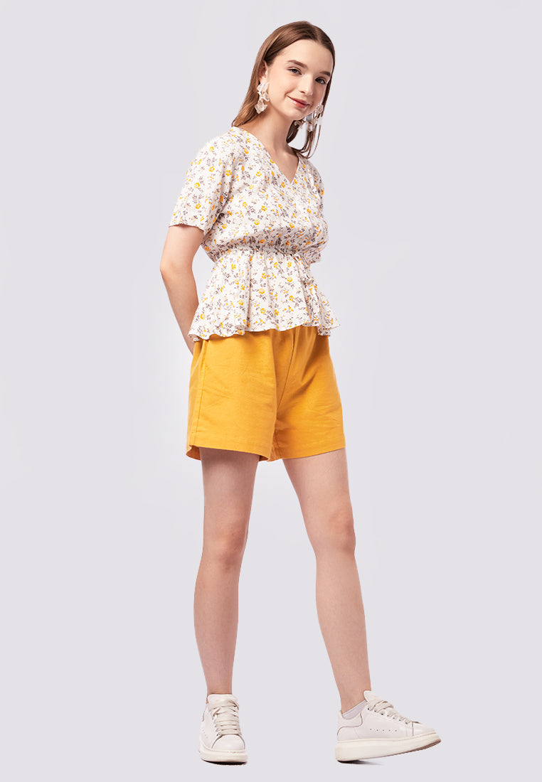 Short Sleeve Printed Flare Blouse