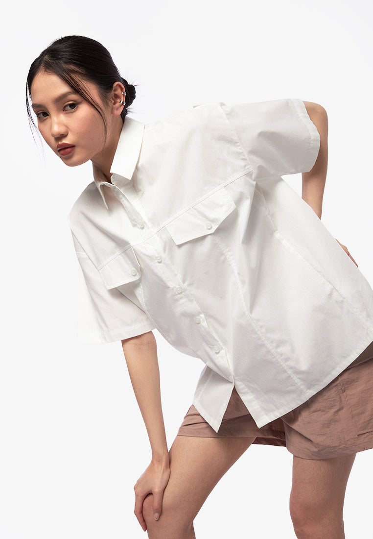 Oversized Drawstring Shirt Off White