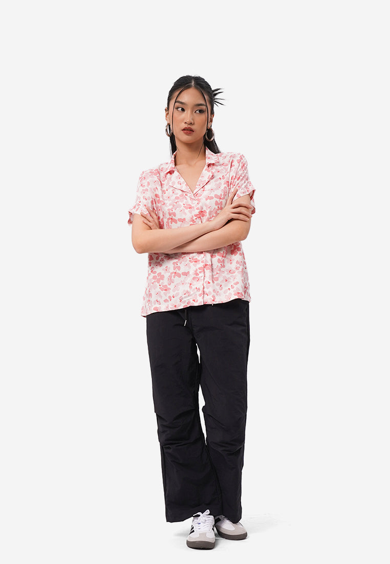 Printed Notch Collar Blouse