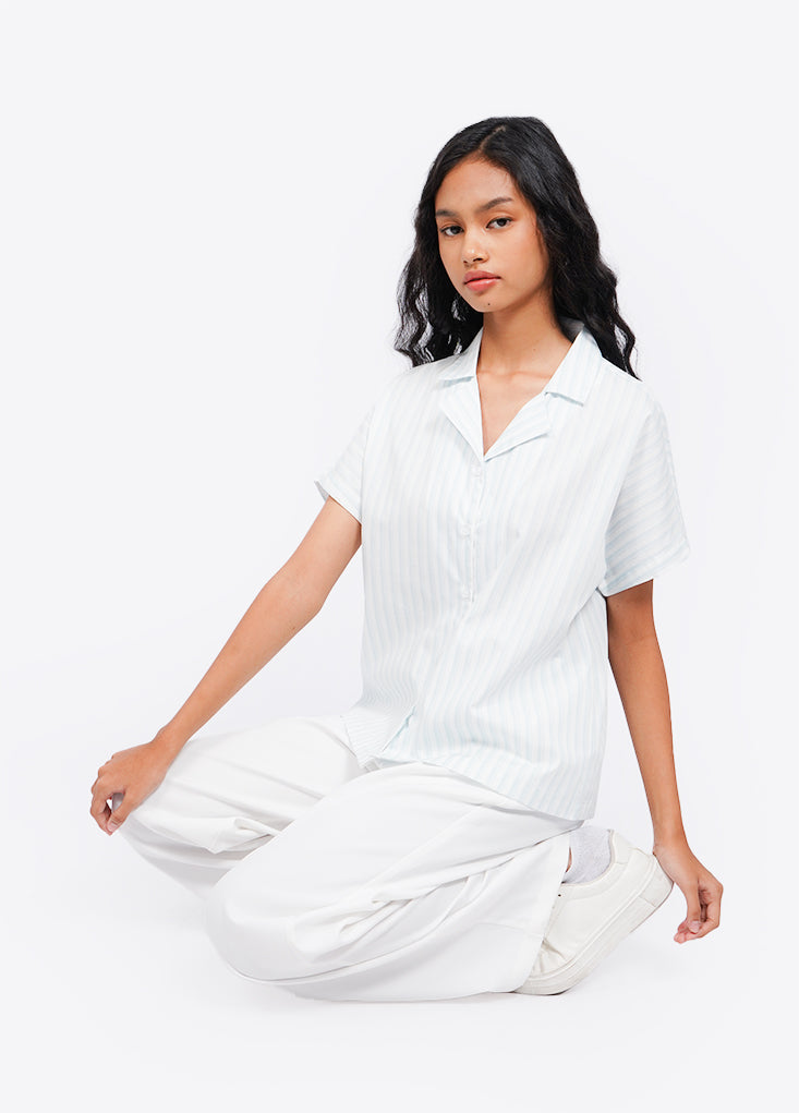 Striped Pajama Collar Blouse