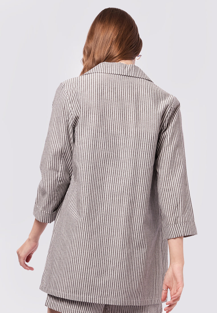 Striped Long Sleeve Open Blazer