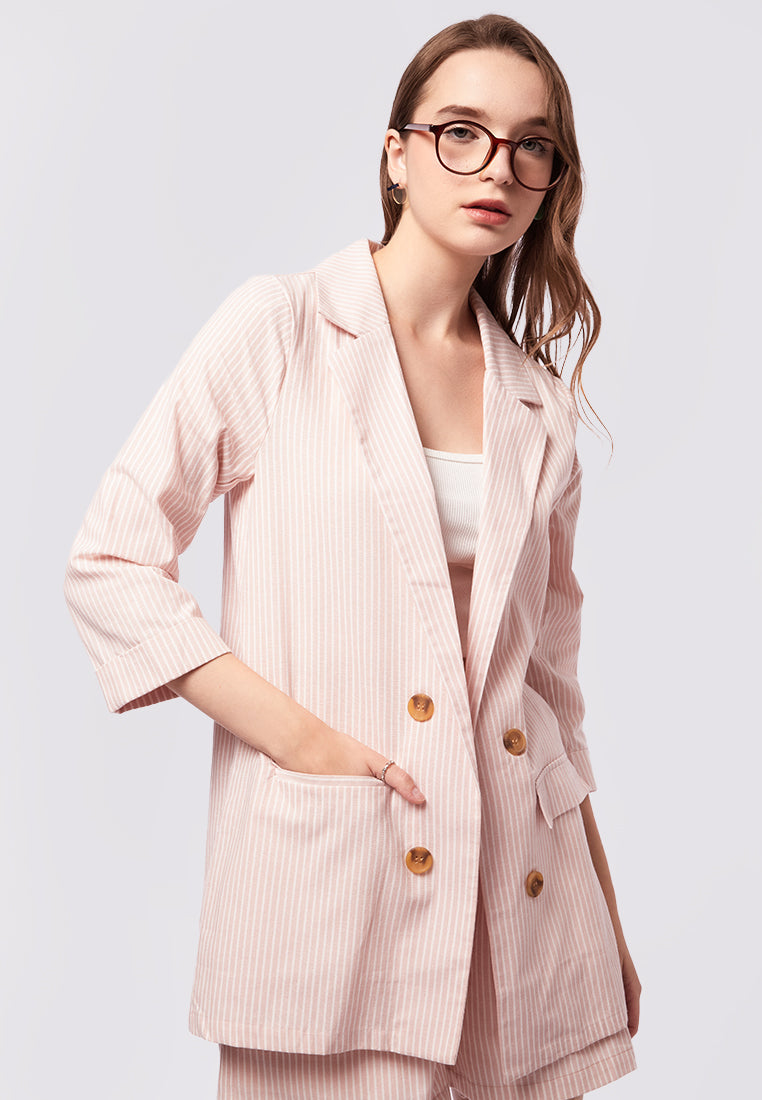 Striped Long Sleeve Open Blazer