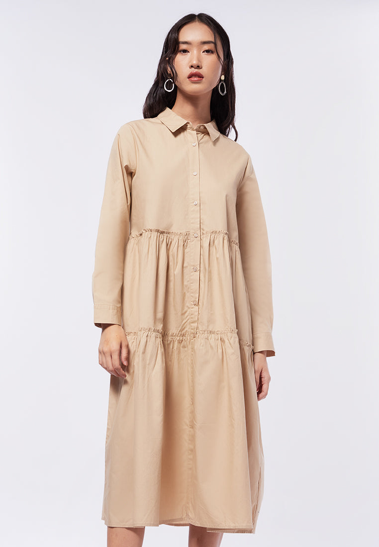 Long Sleeve Tiered Midi Dress