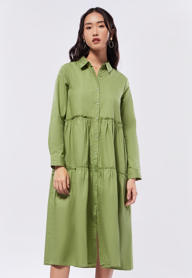 Long Sleeve Tiered Midi Dress