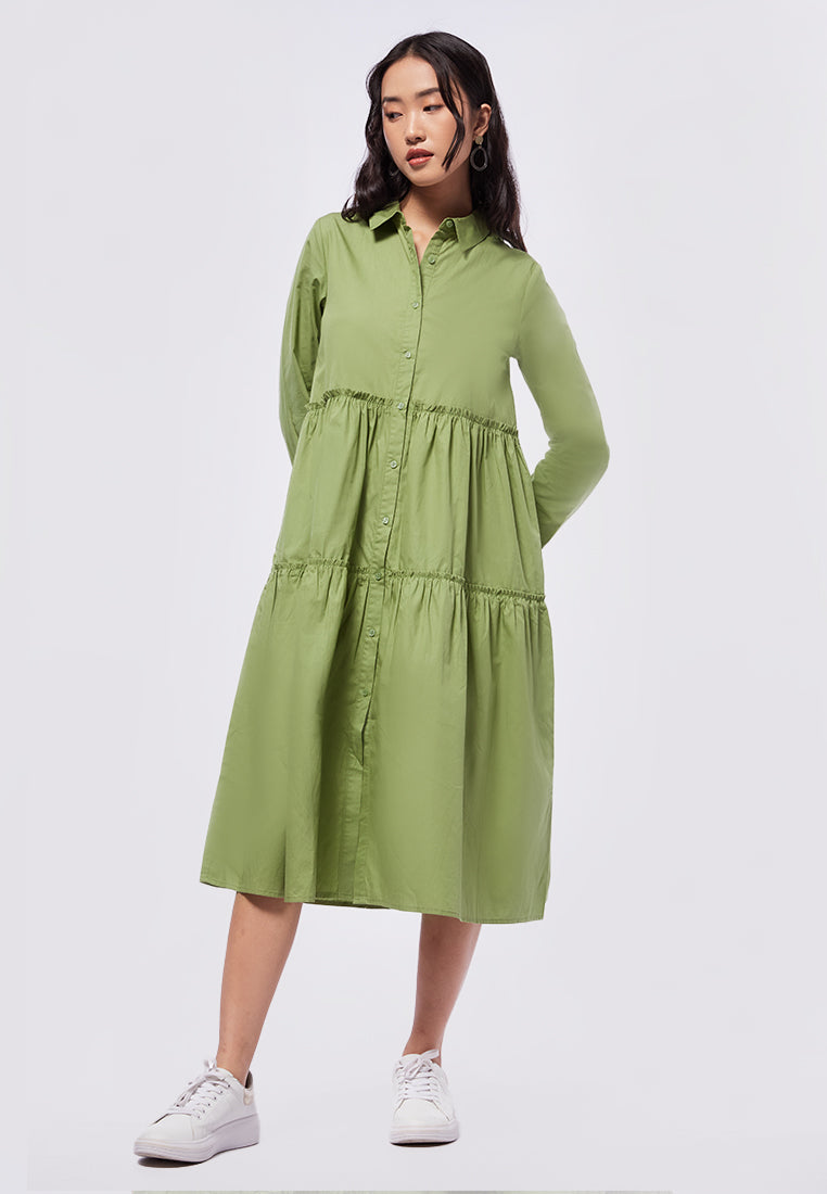 Long Sleeve Tiered Midi Dress
