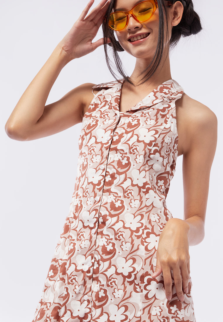 Button Front Halter Mini Dress
