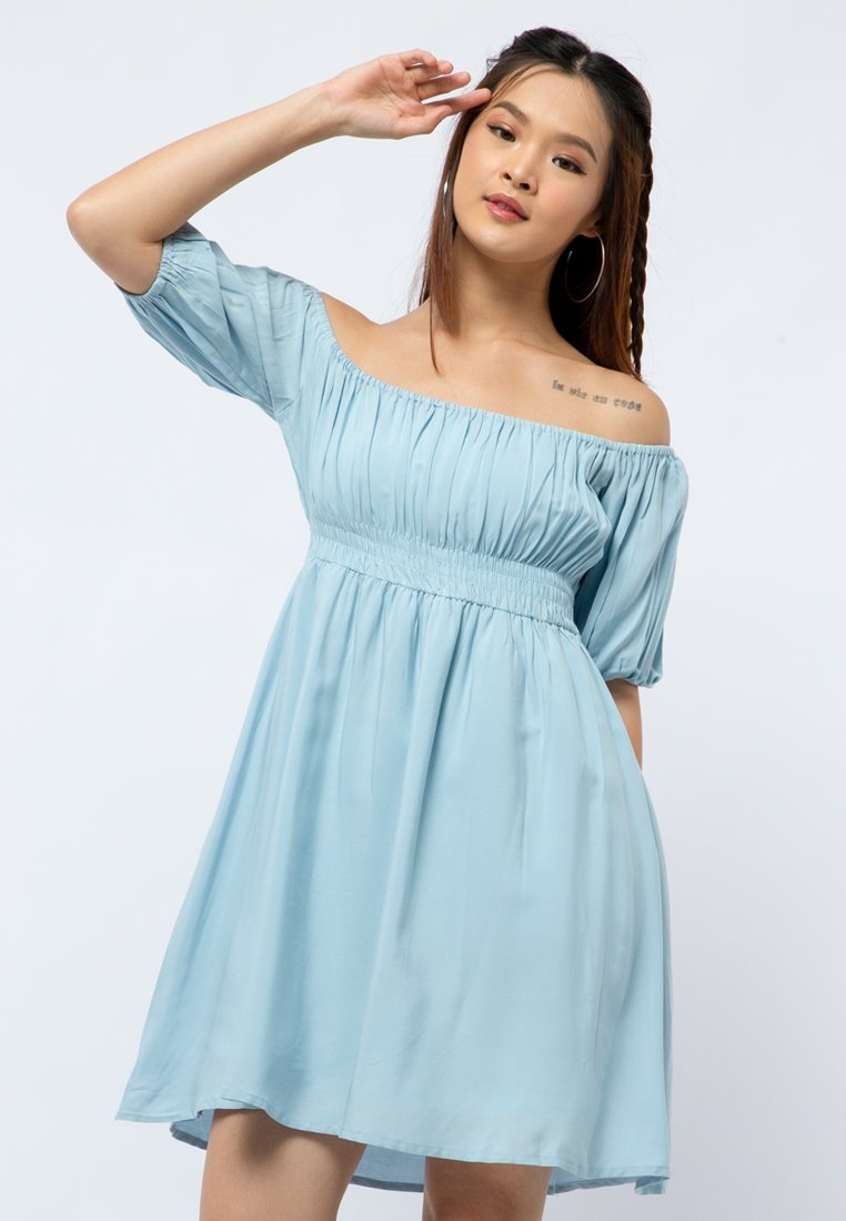 Flare Mini Dress with Puff Sleeves