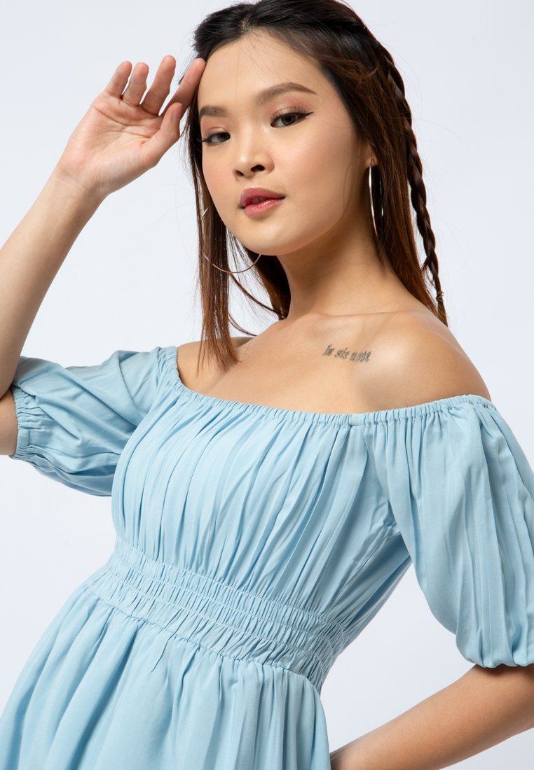Flare Mini Dress with Puff Sleeves