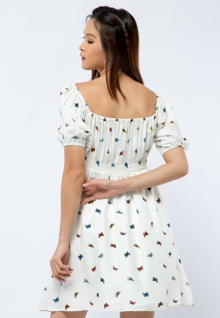 Flare Mini Dress with Puff Sleeves