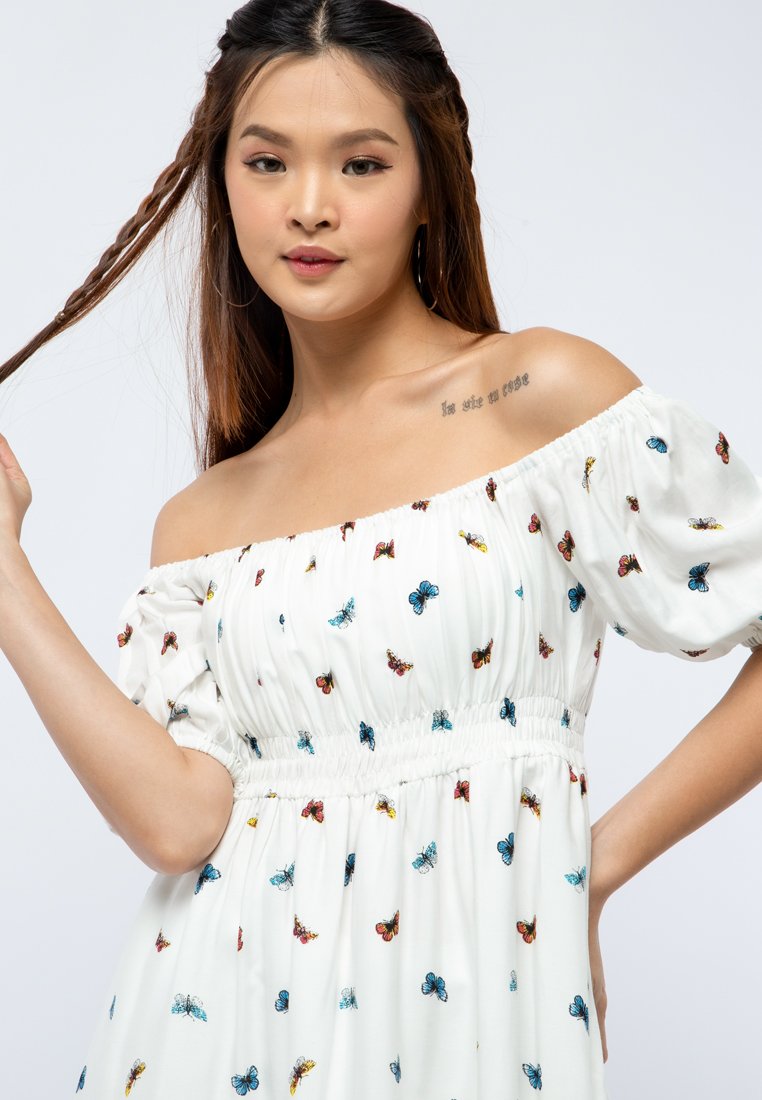 Flare Mini Dress with Puff Sleeves