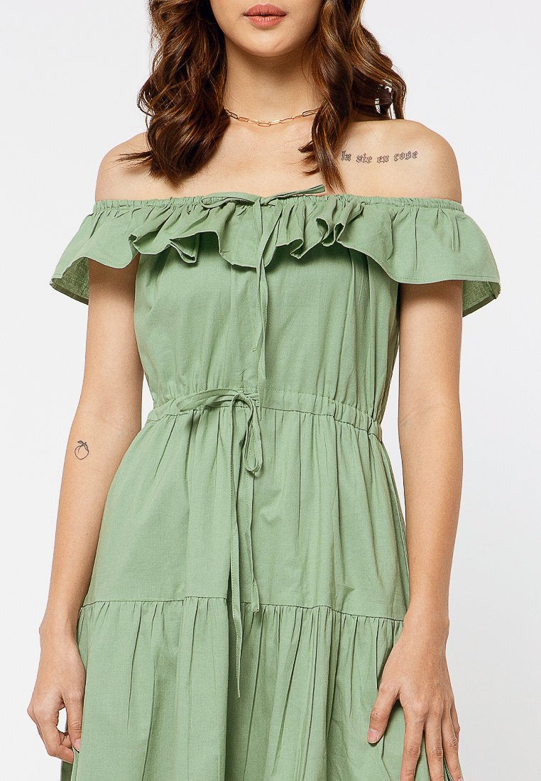 Cold Shoulder Drawstring Dress