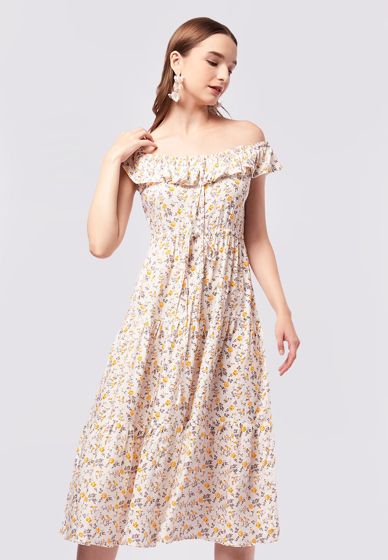 Off Shoulder Printed Maxi Dress
