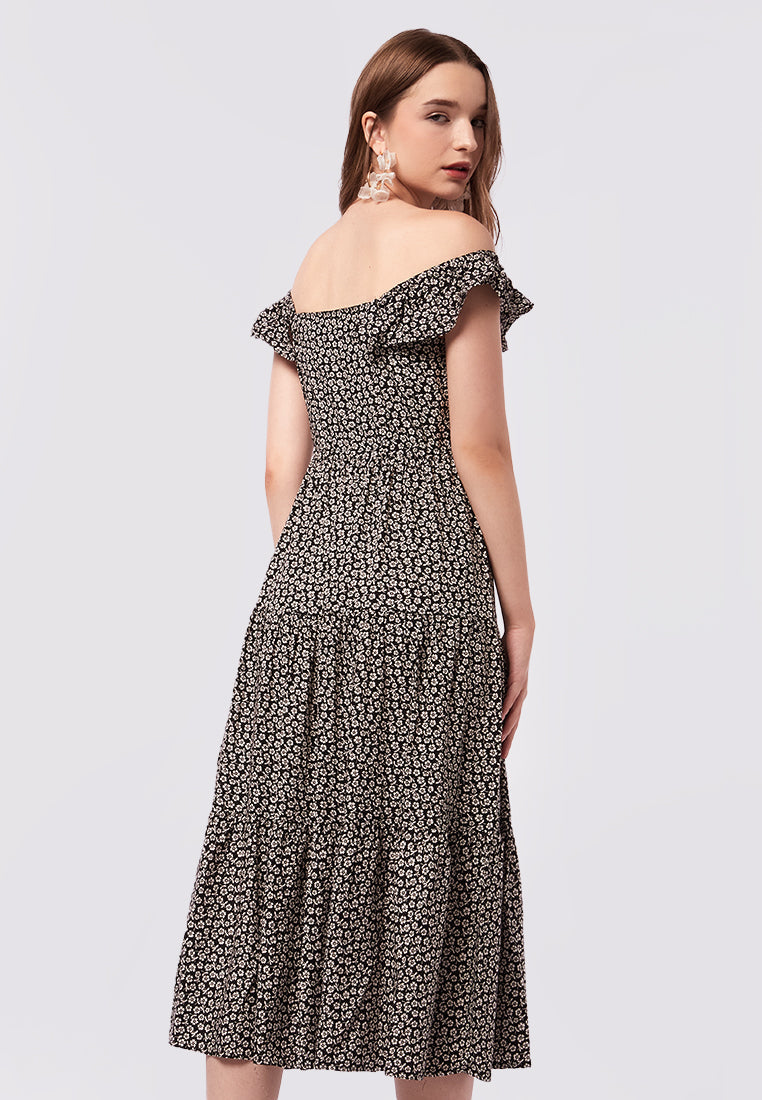 Off Shoulder Printed Maxi Dress