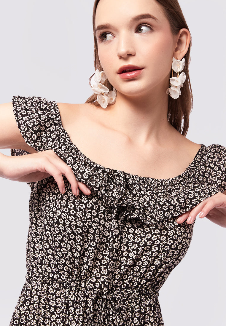 Off Shoulder Printed Maxi Dress