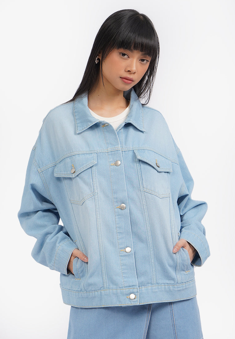 Oversized Long Sleeve Denim Jacket L.Blue