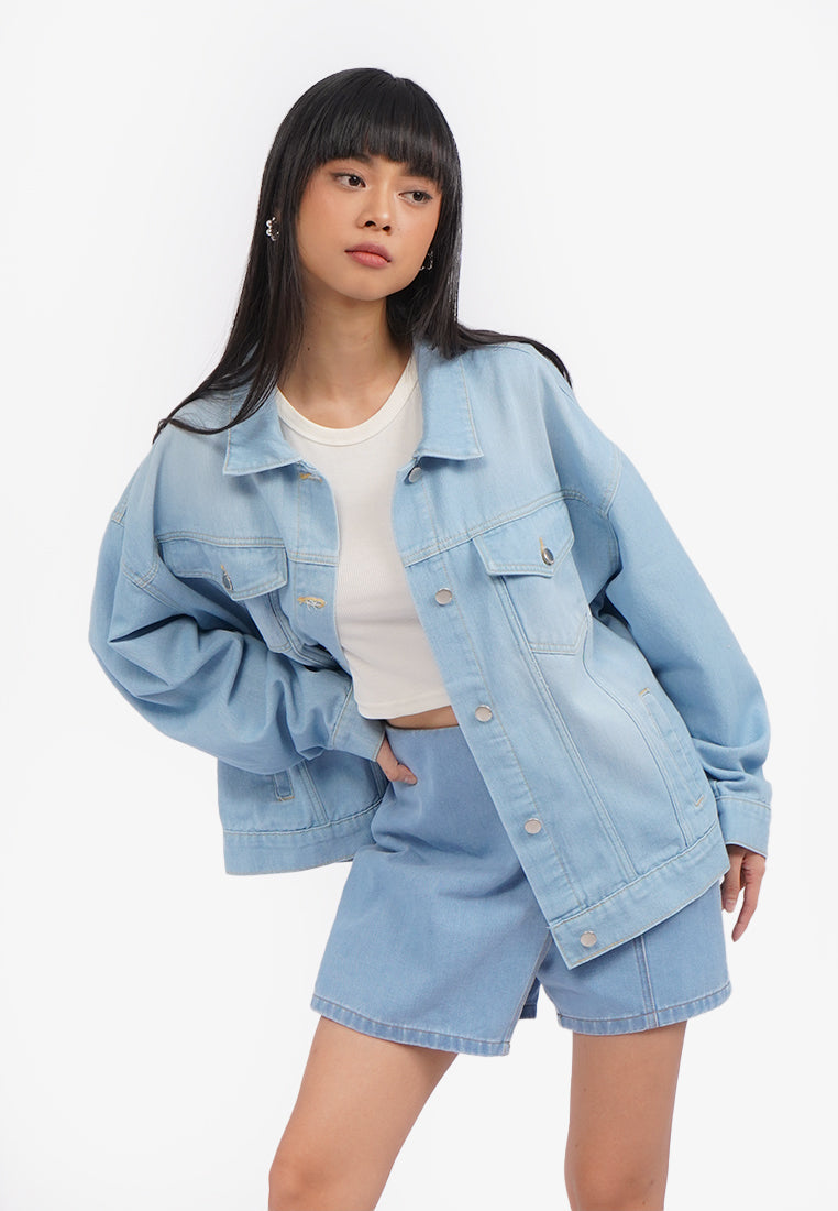 Oversized Long Sleeve Denim Jacket L.Blue