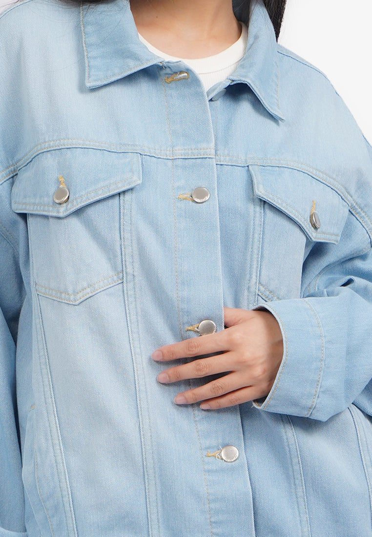 Oversized Long Sleeve Denim Jacket L.Blue