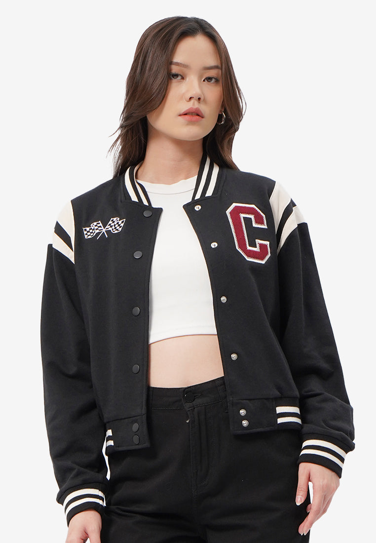 Cropped Varsity Jacket Black