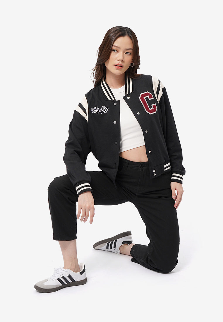 Cropped Varsity Jacket Black