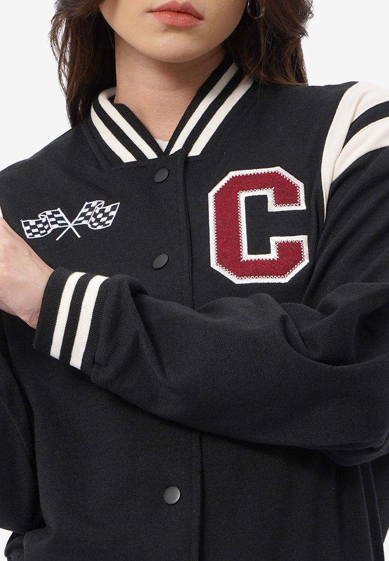 Cropped Varsity Jacket Black