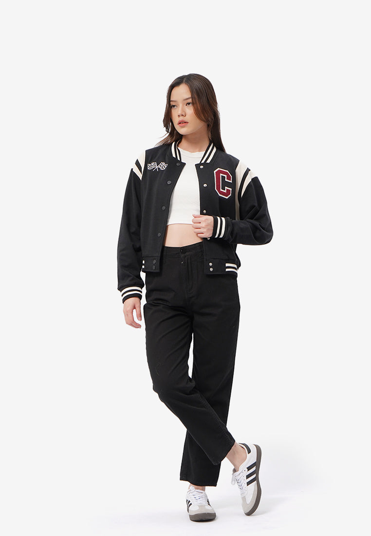 Cropped Varsity Jacket Black