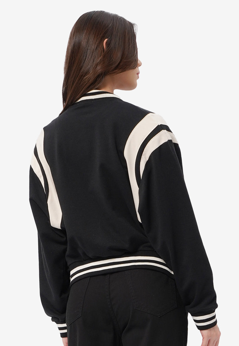Cropped Varsity Jacket Black