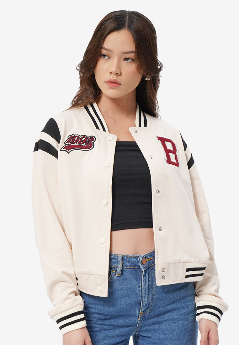 Cropped Varsity Jacket Ecru