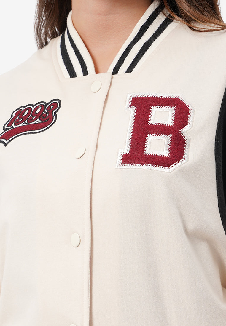 Cropped Varsity Jacket Ecru