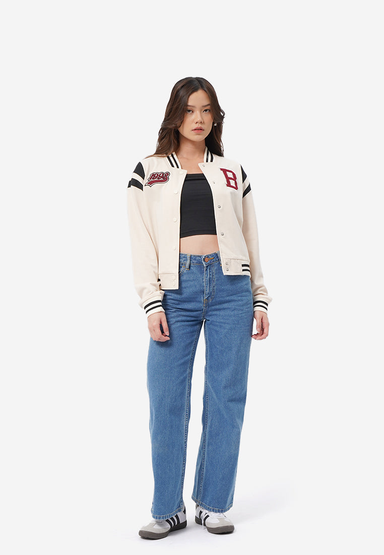 Cropped Varsity Jacket Ecru