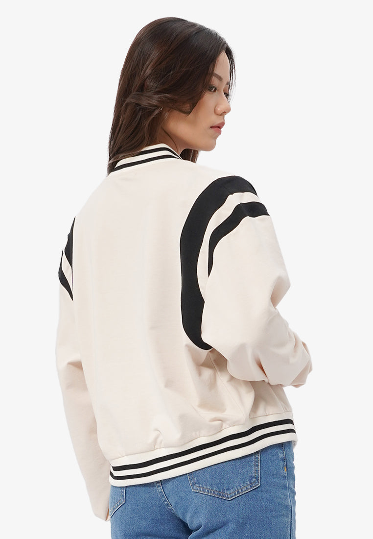 Cropped Varsity Jacket Ecru