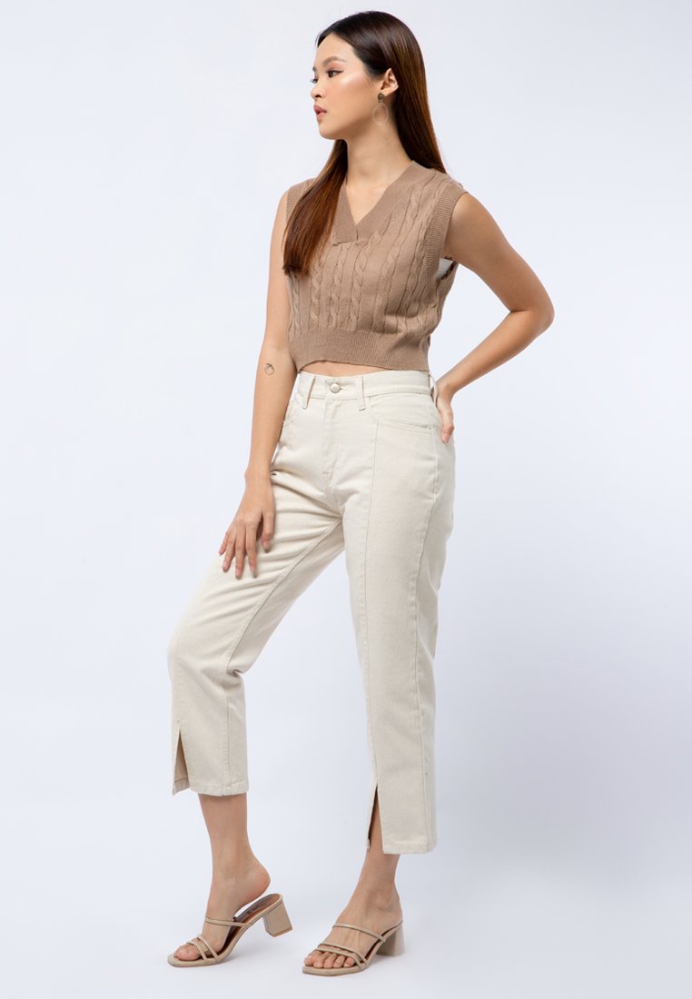 Crop Denim Pants with Slit Details