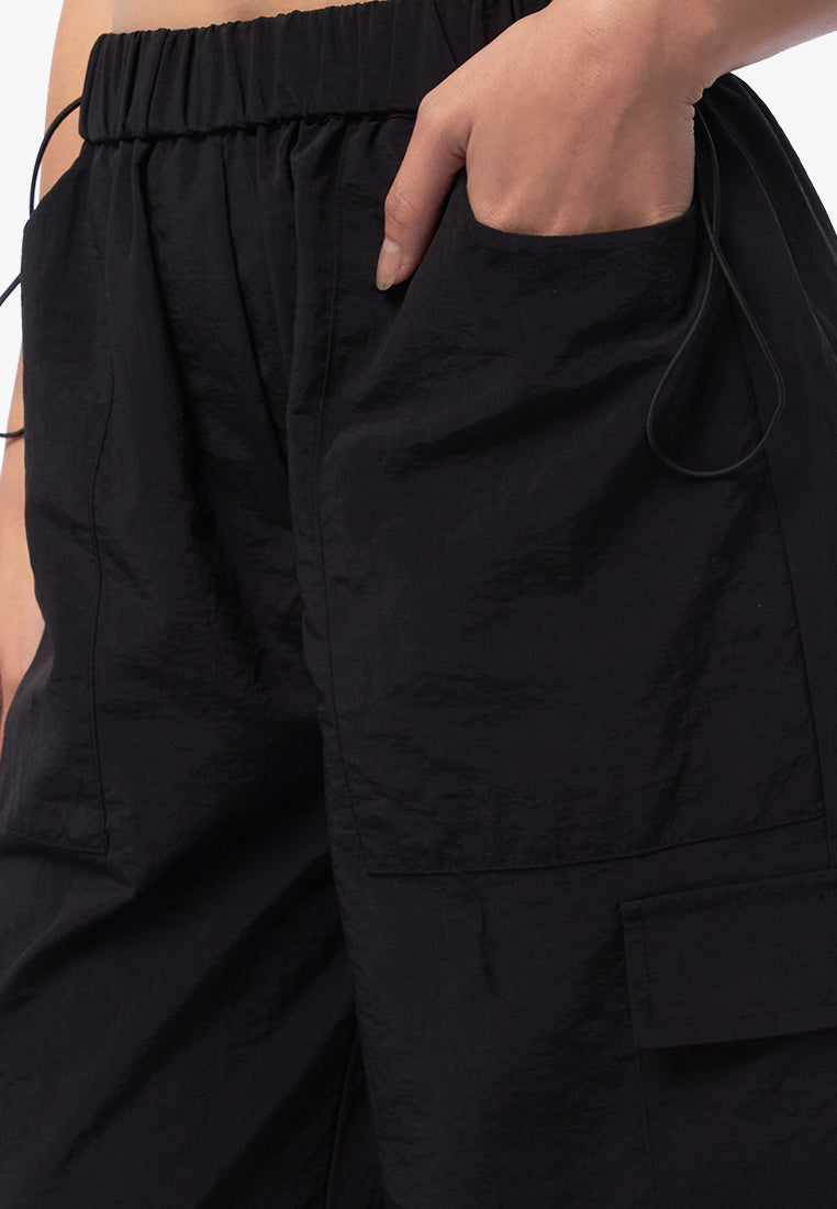 Loose Drawstring Cargo Pants Black