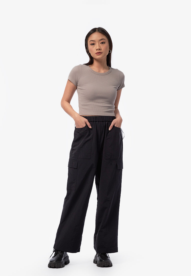 Loose Drawstring Cargo Pants Black