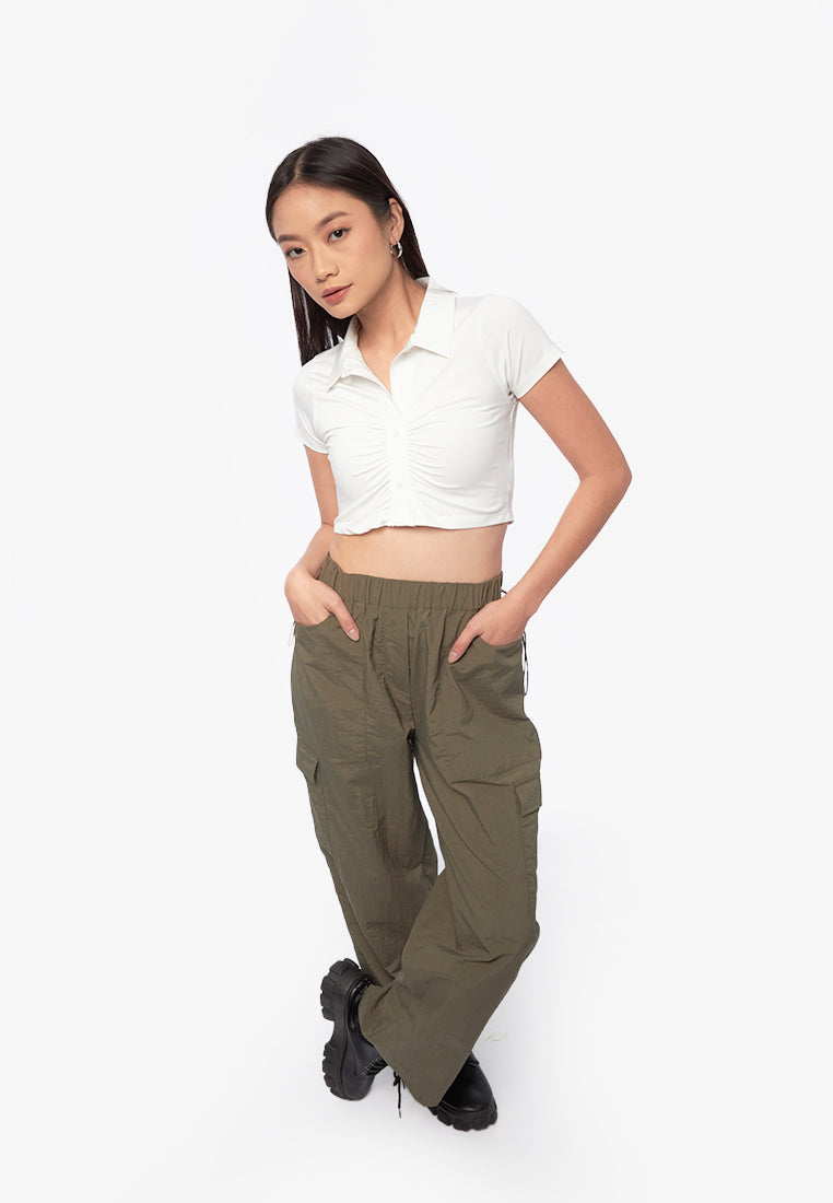 Loose Drawstring Cargo Pants Olive