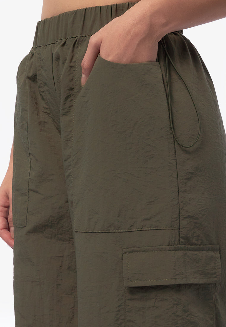 Loose Drawstring Cargo Pants Olive